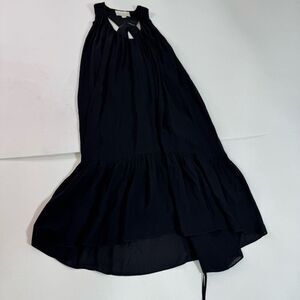 Morgan Carper Midi Dress Womens 4 Black Silk Leather Sleeveless Minimalist Flowy